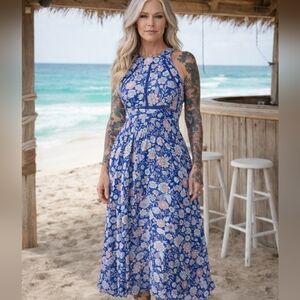 💙ABEL THE LABEL🇦🇺Designed In AUSTRALIA🪃 Floral Midi Dress SHIRRED WAIST Sz S